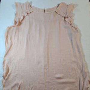 Loft Pink Sleeveless Blouse L Lightweight Sheer Layering Top Feminine Chic